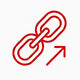 Red link icon with an arrow on a white background