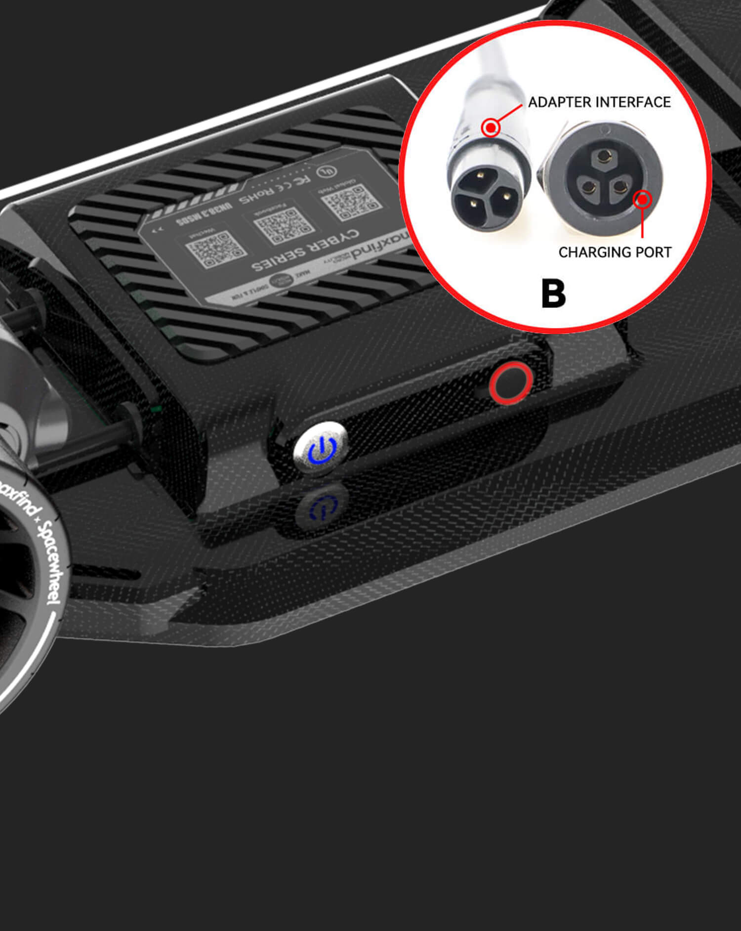 electric skateboard charging port
