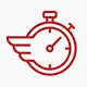 Red stopwatch icon with a white background